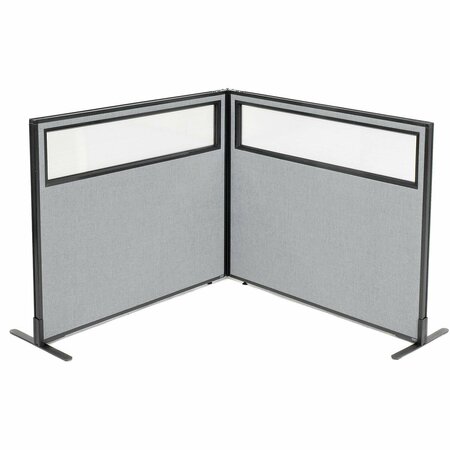 INTERION BY GLOBAL INDUSTRIAL Interion Freestanding 2-Panel Corner Room Divider w/Partial Window 48-1/4inW x 42inH Panels Gray 695024GY